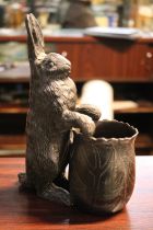 Early 20thC Bronze figure of a Rabbit & Lettuce 19cm in Height