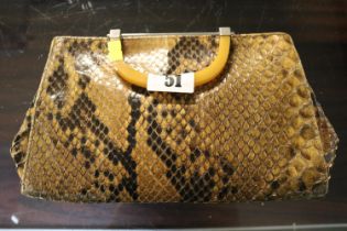 Art Deco Modernist 1930s Snakeskin clutch handbag with folding handle