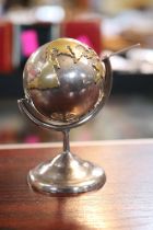 White Metal Rotating Musical Globe with applied Gilt Metal 7.5cm in Height