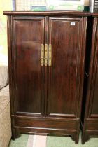 Chinese Hardwood 2 door cabinet with drawer base and brass fittings