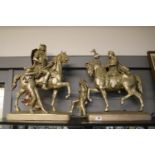 Pair of Late 19thC Large Painted spelter painted figures of a Roman on horse back with another