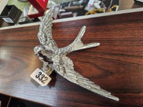 Vintage Chrome Swallow Car Mascot with mounting bracket