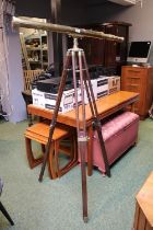 Large 20thC Brass Telescope mounted on wooden tripod base