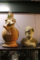 Terracotta Cherub mounted on spherical base 44cm in Height and a Painted Terracotta Bust of a