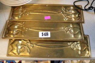 3 Brass Art Nouveau stylised door plates