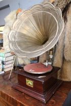 HMV Gramophone with brass horn complete with winding handle