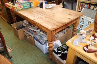 Long Pine Farmhouse Kitchen table on turned legs. 179cm in Length