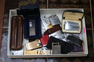 Collection of assorted Vintage Lighters to include Ronson, Sarome etc and a Leather Cigar holder