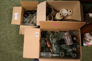 3 Boxes of assorted Antique Glass bottles and Jars to include Trip Black, Coke, Burcoyne etc