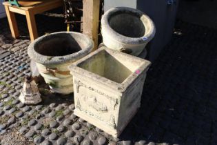Pair of Concrete garden Planters and 2 other planters