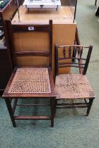 Early 20thC Caned Bedroom chair marked GR VI CORONATION and a Seagrass seated Childs Country Chair