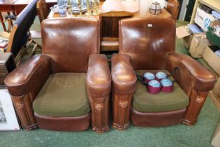 Pair of 1930s Art Deco Leather Club Elbow chairs