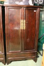 Chinese Hardwood 2 door cabinet with drawer base and brass fittings
