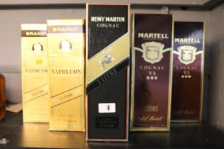 5 Bottles of Cognac and Brandy to include Napoleon VSOP, Remy Martin & Martell (5)