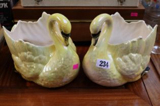 Pair of British Pottery Glazed Swan Planters