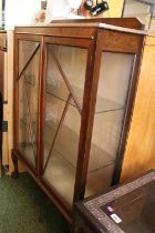 Art Deco Walnut Glazed China Cabinet with 2 glass shelves to interior