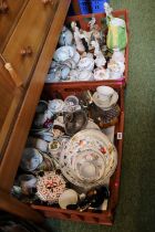 2 Large Trays of assorted House clearance ceramics and bygones to include Worcester, Wedgwood etc