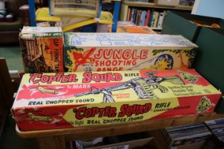 Collection of Vintage Children's Games inc. Jungle Shooting Range by Marx, Copter Squad Rifle by