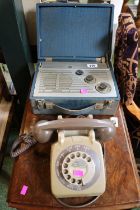 Pye Portable Radio and a 1960s Green Dial Telephone with St Ives paper label