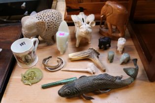 Japanese Bronze figure of a Carp and assorted bygones and collectables