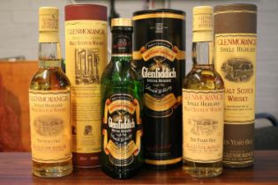3 Boxed Bottles of Single Malt Scotch Whisky to include Glenmorangie 10 year and Glenfiddich 35cl