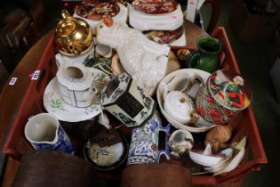 Tray of assorted 19thC and later Ceramics to include Castleford English teapot, Prattware Pot lids