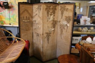 4 Fold Asian Design Screen decorated with Bird and Floral decoration