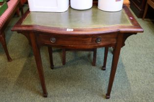 Edwardian Leather topped bow fronted single desk with drawer over tapering legs