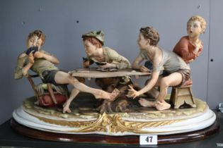 Large Capodimonte figurine by Merli The Cheats Boy Card Players 50cm mounted on wooden base