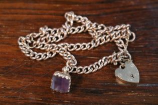 Edwardian Rose Gold Watch Chain Bracelet with applied Amethyst Seal 30g total weight