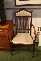 Edwardian Elbow chair with upholstered seat and head rest