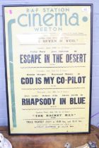 Framed RAF Station Cinema Weeton Poster - Group Captain R J Rodwell produced by Gazette & Herald