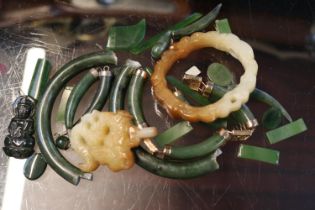 Collection of assorted Spinach Green and Yellow jade jewellery parts and fittings