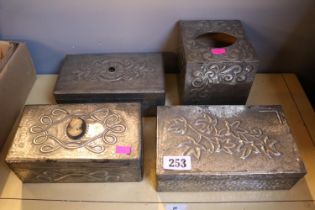 Collection of Pewter covered jewellery boxes and a Tissue box cover