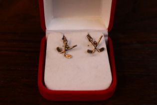 Pair of 9ct Gold Golfing Stylised drop earrings