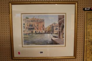 Framed Watercolour depicting a Venetian Scene signed in Pencil with blind stamp