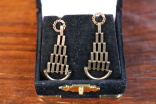 Pair of 9ct Gold 1980s style drop earrings