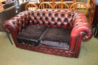 Maroon Leather Chesterfield 2 seater with fabric seats