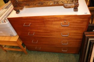 Mid Century Chest of 2 over 3 drawers with Chrome handles and melamine top