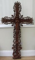 Beautifully Ornate French Cast Iron Cross c1890. Decorated with ivy leaves, flowers and a