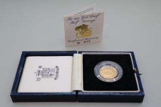 Elizabeth II 1989 gold proof half sovereign, 500th 0375/10000 cased