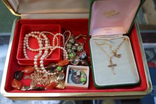 Collection of assorted Costume Jewellery and a 9ct Gold Cross on chain with K Necklace