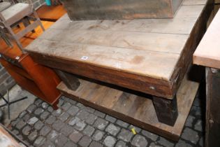 Heavy Wooden Plank Square Coffee table with under tier