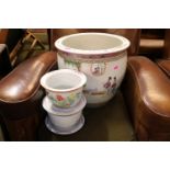 Large Chinese Republic Famille Rose Planter/Fishbowl and 2 Smaller planters