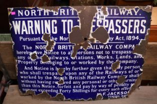 North British Railway Warning to Trespassers W F Jackson General Manager blue enamel sign 69 x 52cm