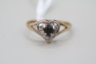 Ladies 9ct Gold Sapphire & Diamond Heart ring Size K