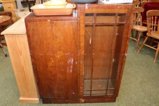 Art Deco Walnut glazed China cabinet with cupboard front with stepped top