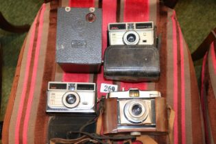 Collection of assorted Cameras to include Kodak, No.2 Brownie, Bilora etc