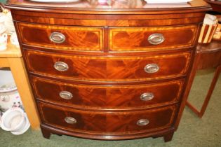 Good quality Bow fronted Chest of 2 over 3 drawers with Oval Brass drop handles and Bracket feet