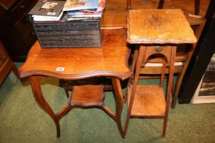 Oak Shaped top side table and a Oak Jardinière stand